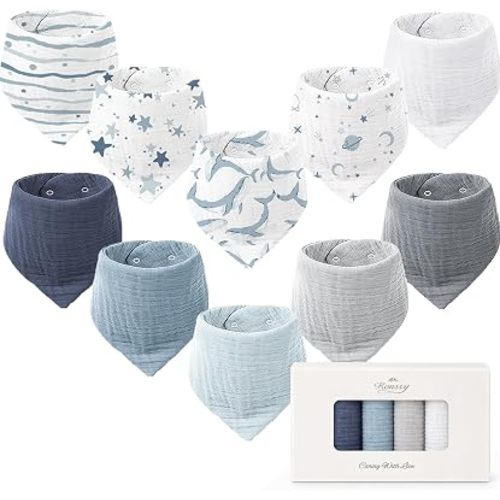 Konssy 10 Pack Baby Muslin Bandana Bibs for Drooling and Teething