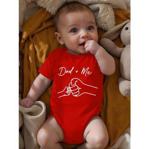 Baby Boy Casual Cartoon Dad + Me Fist Bump Print Short Sleeve Romper, Suitable For Spring/Summer