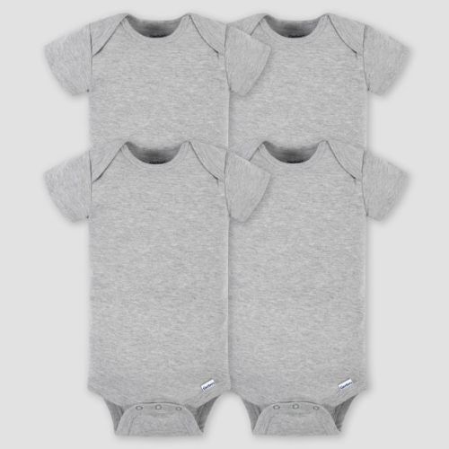 Gerber Baby 4pk Short Sleeve Onesie - Gray Newborn: 100% Cotton, Lightweight Fabric, Lap Shoulder, Crotch Snap Closure