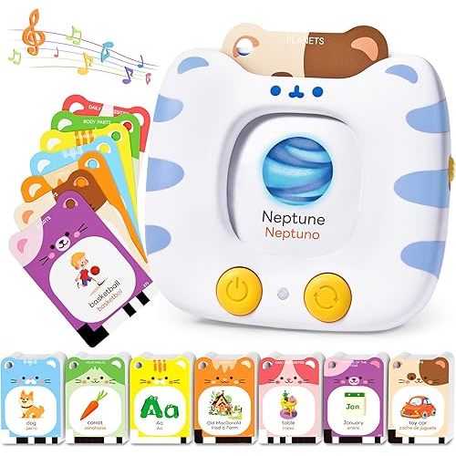JoyCat Bilingual Spanish & English Talking Flash Cards for Toddlers 1-5, 454 Words+6 Songs, Clear Voice & Thick Cards & Easy to Slide in and Out, Independent Play & Speech Development Toys