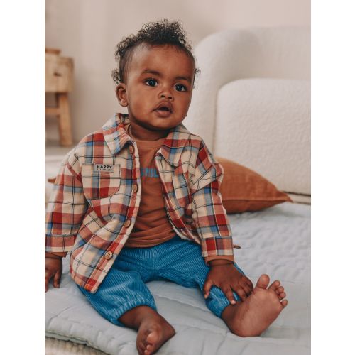 Brown/Navy Baby Shacket Top and Trousers 3 Piece Set (0mths-2yrs)