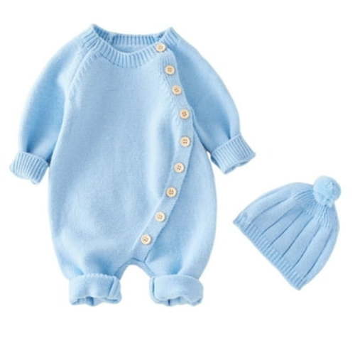 AherBiu Baby Girls Clothes Knitted Jumpsuits with Hats Unisex Infant Romepers Fall Winter Toddlers Casual Solid Color Bodysuits - Walmart.ca
