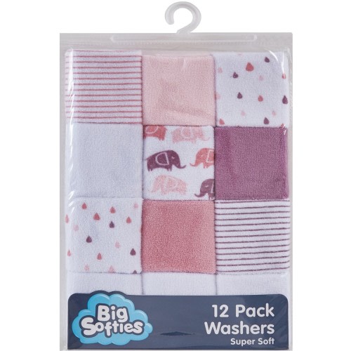 Big Softies 12 Pack Wash Cloths - Pink