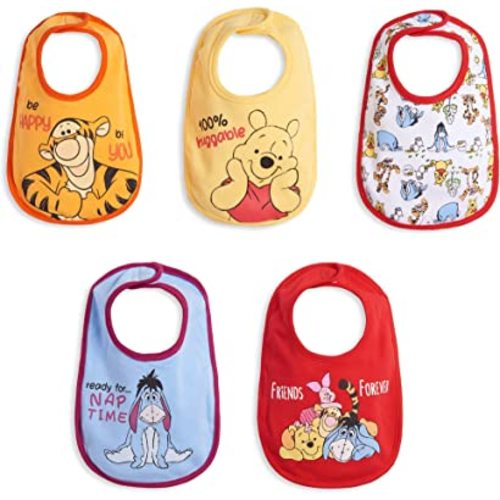 Disney Winnie The Pooh Tigger Eeyore Piglet 5 Pack Side Snap Bibs