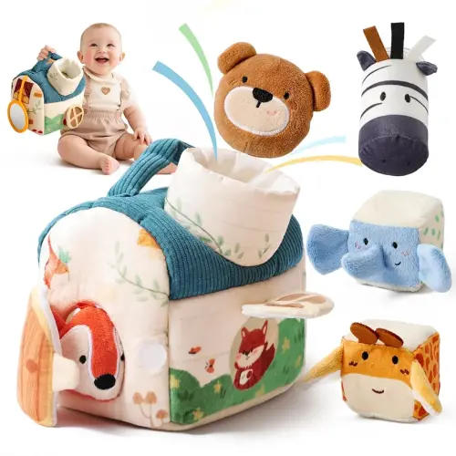 Youuys Baby Toys 6 -12 Months - Jungle Soft Stuffed Animal Set with Rattle, Crinkle Paper, Squeaker, Mirror - Toddlers Sensory Montessori Toy for 6 Month Old Babies, 1-3 Year Old Boy Girl Gifts