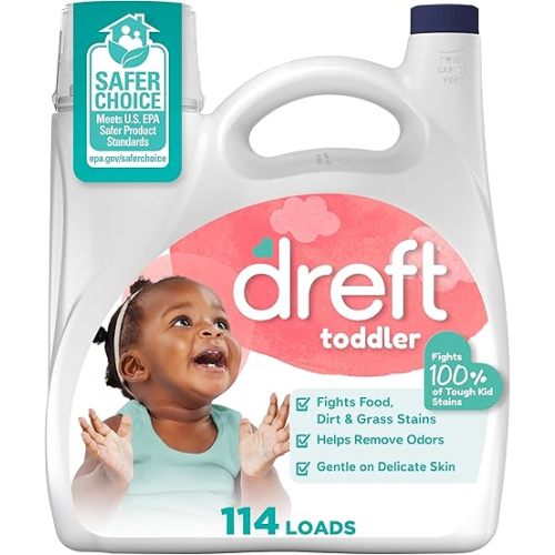 Dreft Liquid Laundry Detergent for Toddlers, tackles 100% of common toddler stains, Laundry Detergent, 150 fl oz, 114 Loads