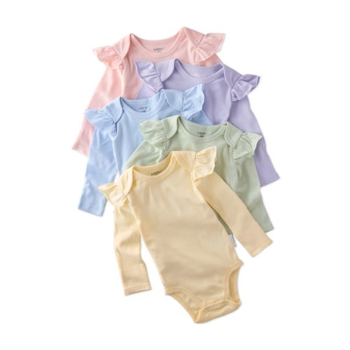 Ashley Ruffle Long Sleeve Organic Cotton Assorted 5-Pack Bodysuits