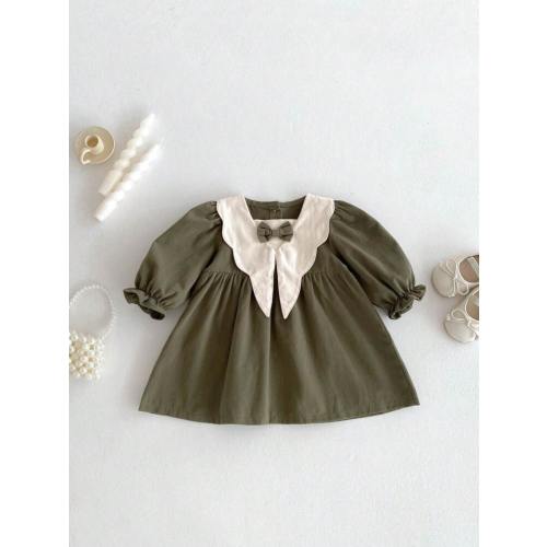 Toddler Girls' Collegiate Bowknot Vintage Princess Dress, For Back To School Season, Spring & Autumn | SHEIN USA