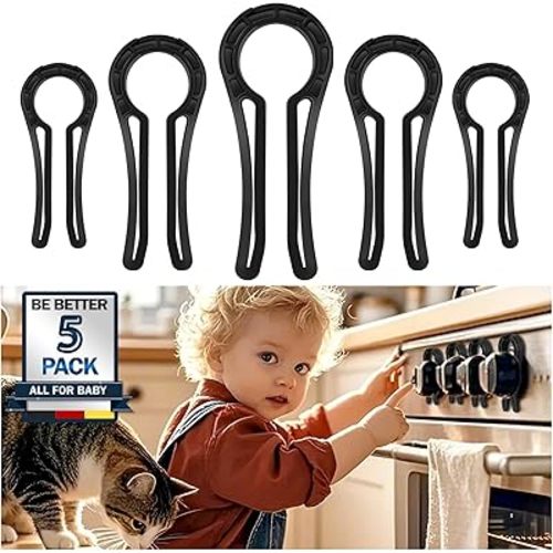 Gas Stove Knob Locks, Stove Knob Safety Covers for Child, Prevent Kids Pets from Turning on Stoves - Black-5 Pack