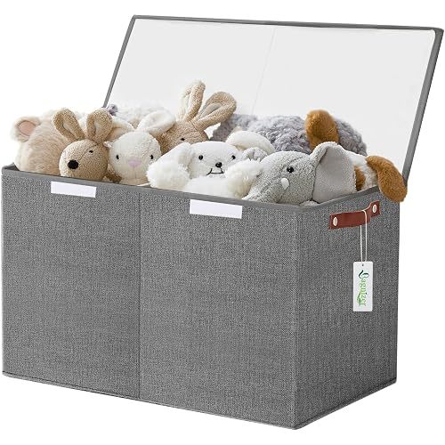 Bagnizer Large Toy Storage Box with Lids, Collapsible Sturdy Baby Storage Organizer Chest Bin Basket for Kids, Boys, Girls, Playroom, Nursery, Bedroom, Closet 25"x13"x16" (Gray)