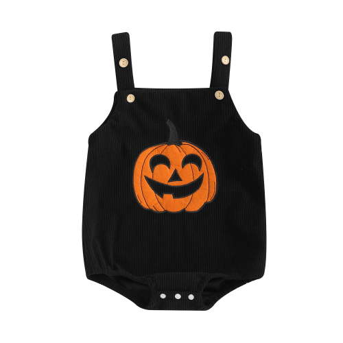 Hirigin Newborn Baby Halloween Outfits 0 3 6 9 12 Months Pumpkin Embroidery Corduroy Romper Overalls Summer Clothes