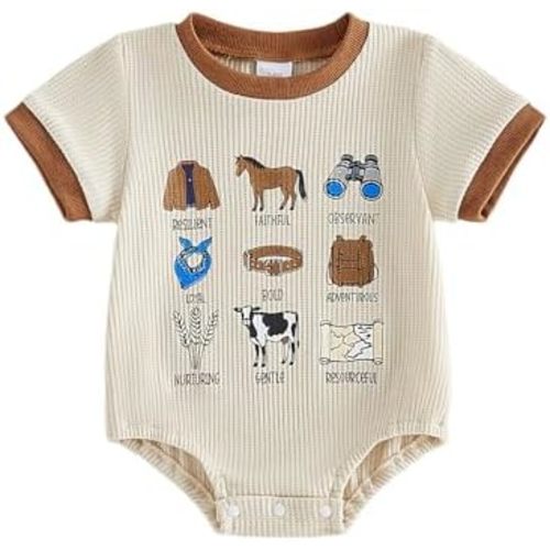 Twopumpkin Baby Boy Girl Bubble Romper Short Sleeve Onesie Graphic T Shirts Toddler Summer Clothes Western Outfit