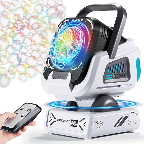 Belemar Upgraded Bubble Machine with Remote Control, Automatic Rotation & RGB Lights, Type-C Rechargeable Bubble Blower Maker for Kids, Weddings, Birthday Parties, Outdoor Activities