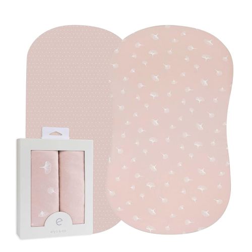 Ely’s & Co. Bassinet Sheet 2-Pack — Combed, 100% Jersey Cotton for Baby Girl — Rosewater Pink, Pin Dots & Gingko Leaves