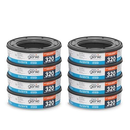 Diaper Genie Essentials Round Refill Pack of 4 | Holds Up to 1280 Newborn Diapers | Features Unscented Continuous Film | Compatible with Diaper Genie Complete and Expressions Pails