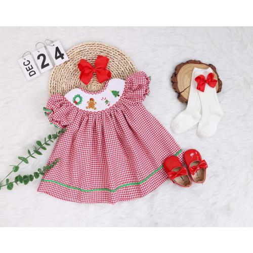 Personalized Red Christmas Bubble and Romper, Smocked Christmas Romper, Smocked Christmas With Gingerbread Wreath Candy Cane Christmas Tree