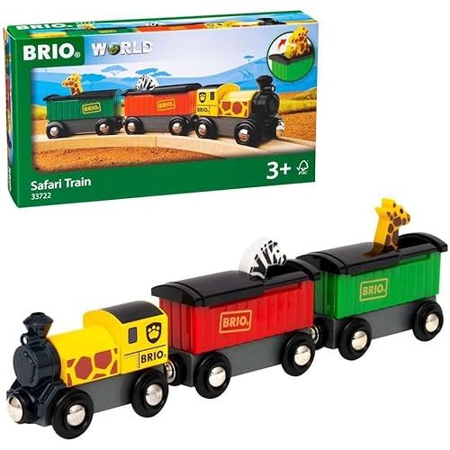 BRIO World - 33722 Safari Train | Interactive Toy Train Set for Kids Age 3 and Up | Environmentally Conscious | Engine and Animal Wagons Included