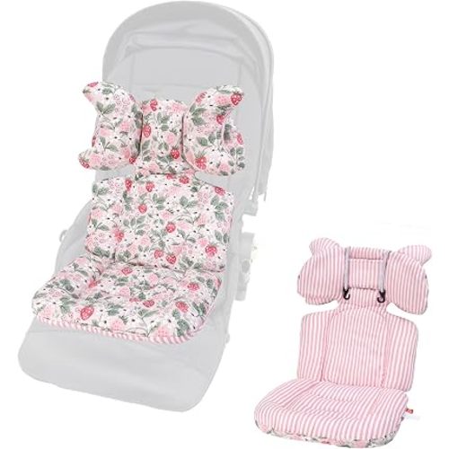 Baby Seat Liner for Stroller-Universal Soft & Breathable Stroller Cushion,Detachable Pillow Fits Strollers (Strawberry Flowers)
