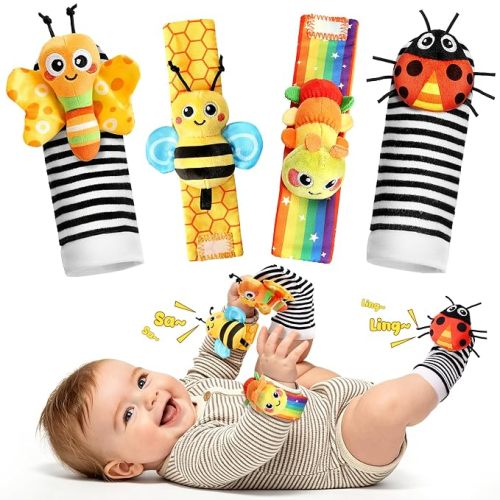 Baby Toys 0-6 6-12 Months, Baby Wrist Rattle Socks and Foot Finder Set