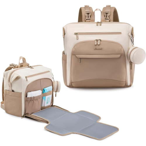 LOVEVOOK Diaper Bag Backpack, Baby Bag with Changing pad, Waterproof Diaper Backpack for Mom Dad, cute Mommy Bag for Boy and Girl, Travel Essential Baby Registry Shower, Black-White-Brown