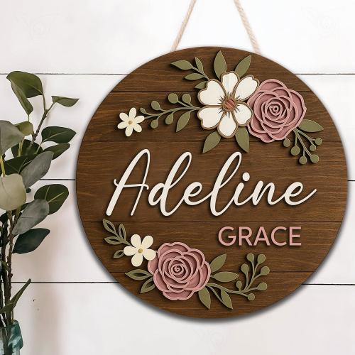 Floral Name Sign for Nursery Decor – Personalized Wooden Name Signs for Nursery, Name Sign Flower Room Decor, Gift for Baby Shower, Newborn