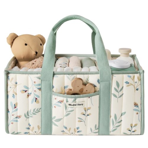Amazon.com: Blissful Diary Leaf Diaper Caddy Organizer, Storage Basket, Sage Leaf | Quilted Portable Baby Basket with Removable Dividers, Gift for Baby Shower, Newborn Essentials, Baby Registry Must Have