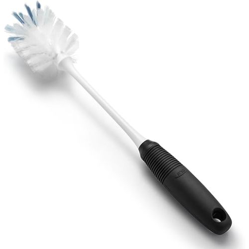 OXO Good Grips Bottle Brush, Dual-Bristle Cleaning for Bottles, Pitchers and Carafes, Flexible Neck Scrub Brush, Safe for Stemware and Delicate Glassware, Dishwasher Safe
