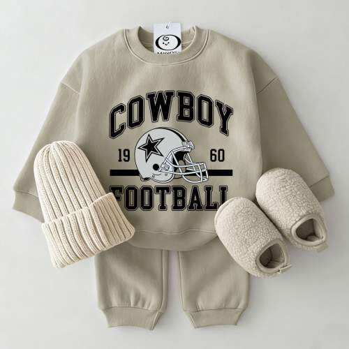 COWBOY 1960 FOOTBALL Baby Sweatshirt 2-piece Grey Green Set