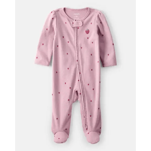 Baby Girl Strawberry Print 100% Cotton Sleep & Play Pajamas - Pink | Carter's