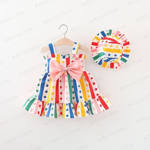 Baby Toddler Colorful Striped Dot Dress with Hat