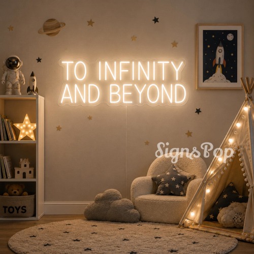 To Infinity And Beyond Neon Sign, Kids Room Decor, Playroom LED Light, Space Nursery Wall Inspirational Saying Decor, Bedroom Neon Sign Gift