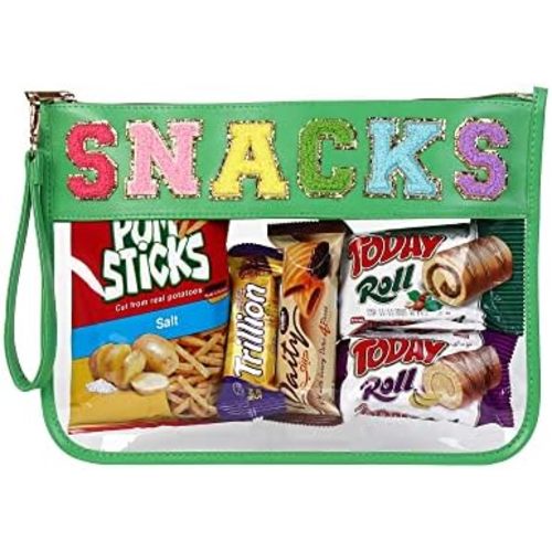 TopTTanBo Chenille Letter Clear Bag Purse Multi-purpose Transparent Waterproof Snacks Makeup Tote Bag with Wrist Strap