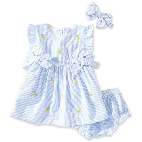 Adventurewear 360 Baby Girls Seersucker Embroidered Lemon Bows Dress