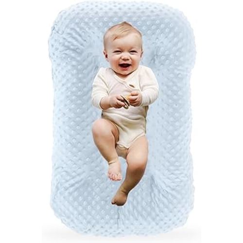 Baby Lounger for Newborn,Baby Play Mat Soft Cotton Breathable for Playtime & Relaxation,Flat Babies Essentials Gifts,0-12 Months Home Travel(Blue Bean)