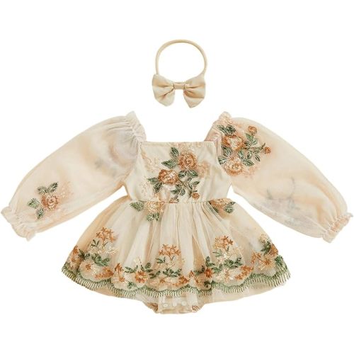 Giraropa Baby Girl Fall Winter Clothes Long Sleeve Romper Dress + Socks + Headband Newborn Infant Cute Casual Outfits