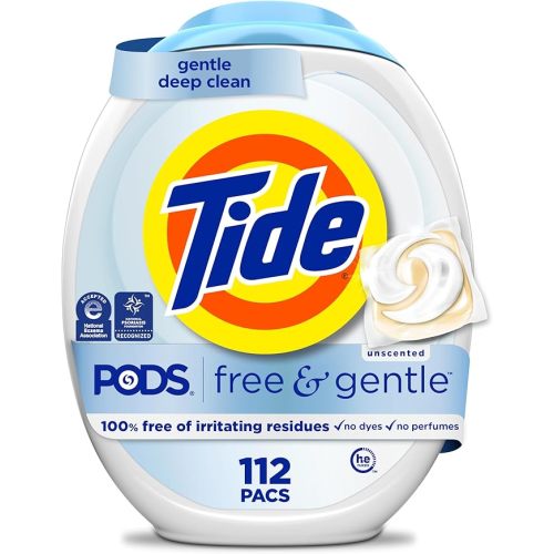 Tide PODS Free & Gentle Laundry Detergent Soap Pacs, 112 Count, Tide PODS Laundry Detergent, Laundry Detergent Pacs, Laundry PODS Detergent