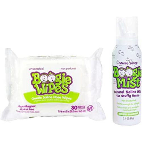 Baby Wipes & Saline Nasal Spray Bundle by Boogie Wipes, Unscented Scent,1 Pack of 30 (30 Total Wipes), 3.1 oz (1 Saline Nasal Spray)