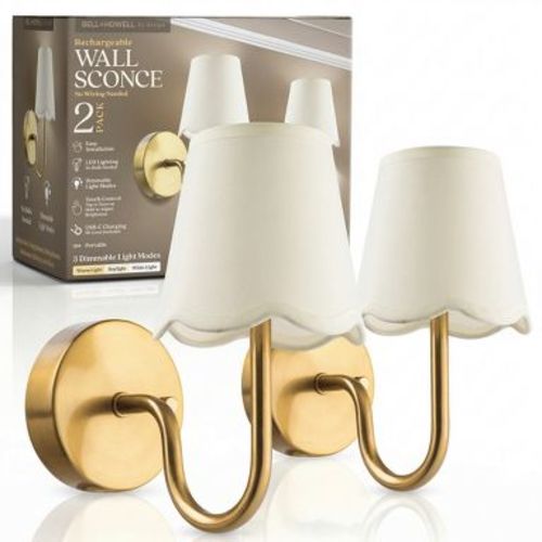 Bell + Howell Wall Light Gold 2 Pack Rechargeable LED Wall Sconces Cordless Dimmable Touch Control Lights