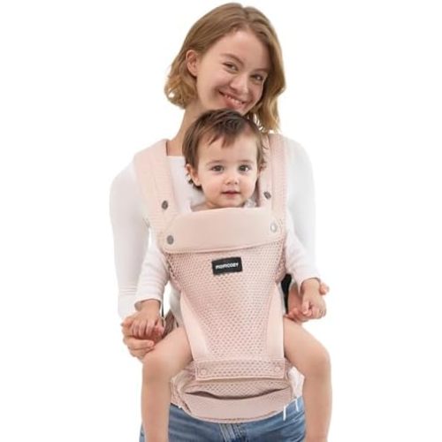 Momcozy Baby Carrier with Hip Seat, 2-in-1 Detachable Hands-Free Carrier for Long Walks, Forward-Facing Carry 7-44lbs, Breathable Infant Carrier, Fits Waists up to 45 Inches, AirMesh Pink
