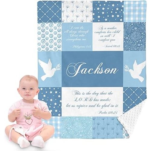 Artiglow Personalized Baby Blanket, Customized Christian Baby Shower Baptism Confirmation Gifts for Boys Girls, Soft Minky Blanket, Catholic Spiritual Themed, You are A Child of God, Doves - Blue