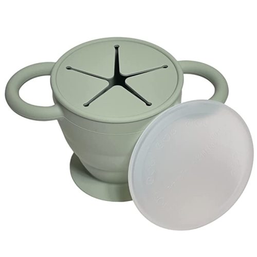 BraveJusticeKidsCo. | Snack Attack II Snack Cup | Collapsible Silicone Snack Container | Toddler and Baby Snack Catcher Lid (Desert Sage)