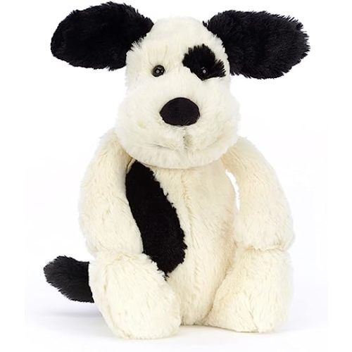 Jellycat Bashful Black and Cream Puppy Stuffed Animal, Medium, 12 inches - Medium - 12"