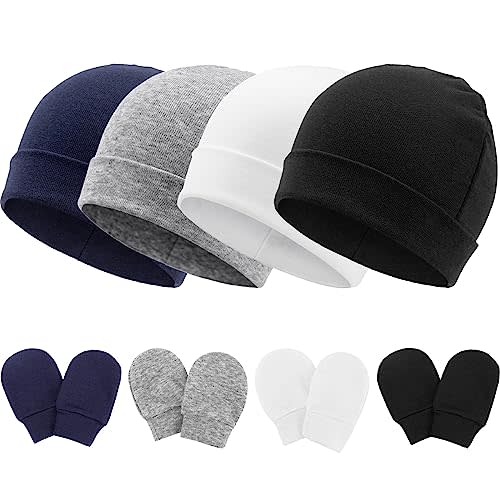 BQUBO Baby Hats and Mittens Infant Cotton Beanie Gloves No Scratch Set Newborn Hospital Hat for Boys Girls