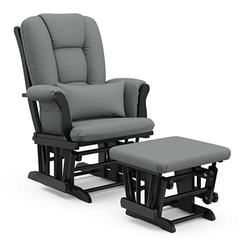 Storkcraft Tuscany Glider and Ottoman with Lumbar Pillow, Black/Gray