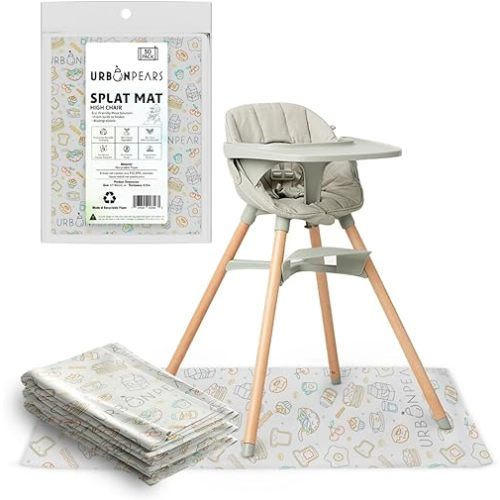 Disposable Splat Mats, 30 Pack, 47" x 40", Eco-Friendly & Compostable, Baby Led Weaning Supplies, Under Highchair Splat Mat for Floor, Urban Pears