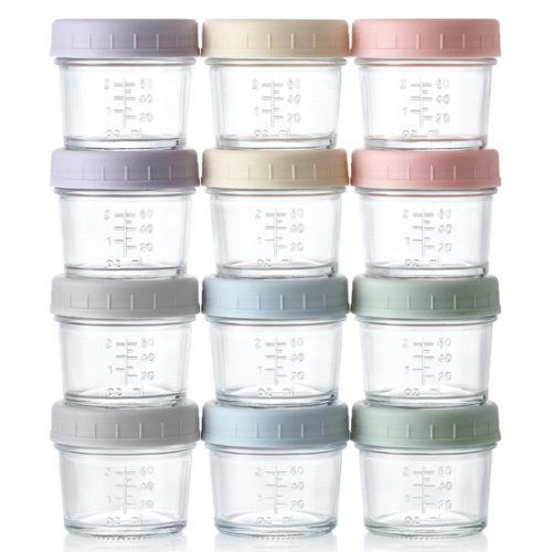 VITEVER 12Pack Glass Baby Food Storage Containers - 4 oz Baby Food Storage Jars With Lids, Baby Food Maker, Microwave, Dishwasher & Freezer Safe