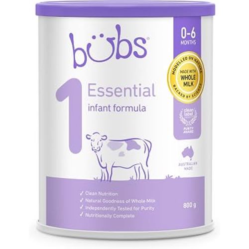 Bubs Essential Cows Milk Infant Formula Stage 1, Baby 0-6 Months, Proudly Australian Made with Cows Milk, 800g : Amazon.com.au: Grocery