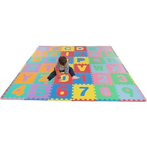 Kids' 96-Piece Foam Floor Alphabet and Numbers Puzzle Play Mat for Babies and Toddlers - Interlocking Tile Game by Trademark Games (Multicolored)