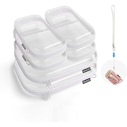6PCS Clear Hard Shell Zipper Case With Hand Strap，Clear Plastic Waterproof Cosmetic Makeup Bag With Double Zipper，Toiletry Bags Pouch Hard Shell Case for Travel