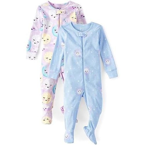 The Children's Place baby-girls And Toddler Snug Fit 100% Cotton Zip-front One Piece Footed Pajamas 2-pack